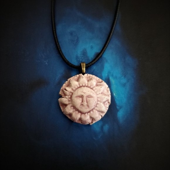 Handmade Ceramic Pink Sun Pendant Necklace, Sol Pendant - Picture 12 of 13